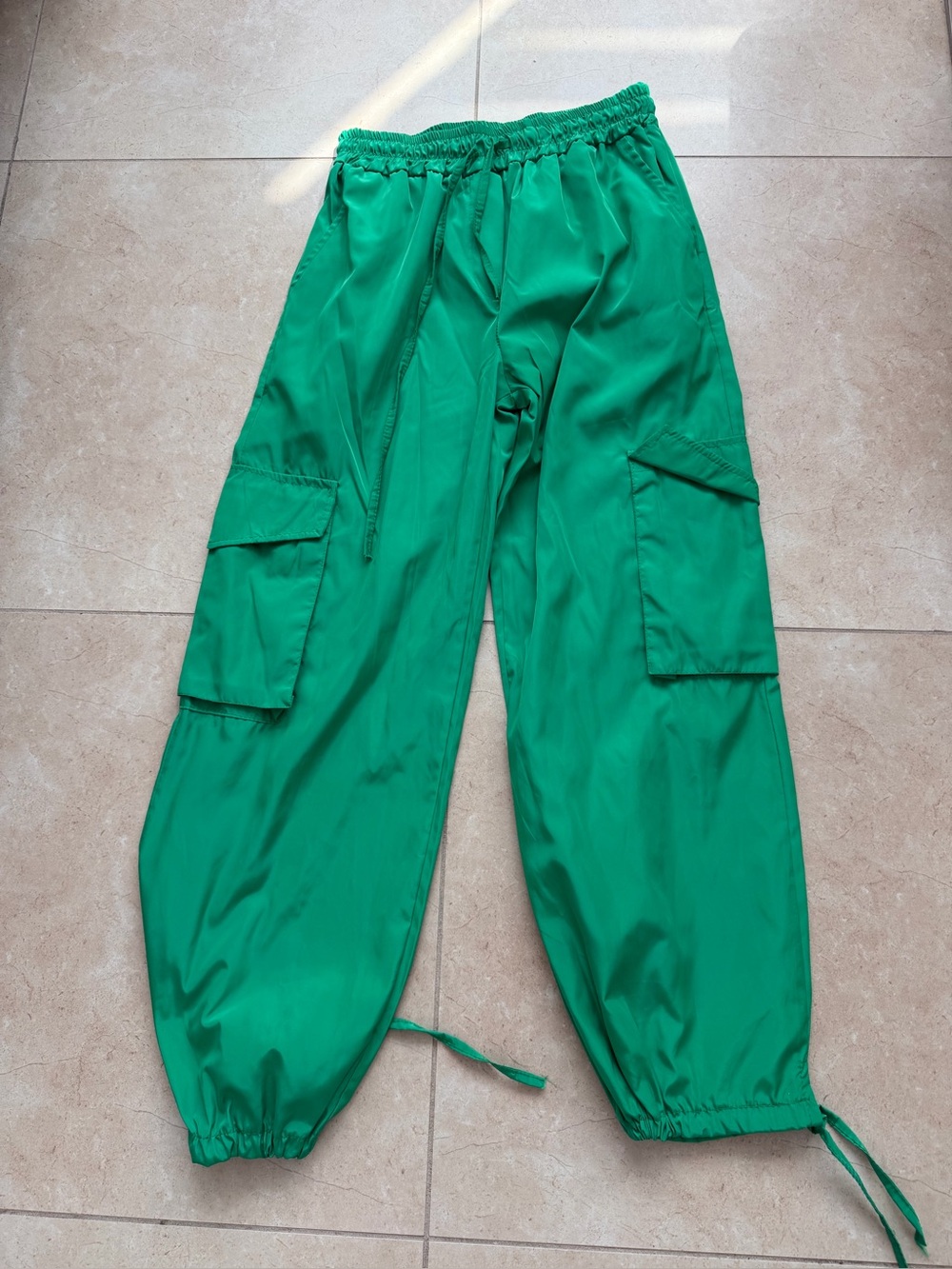 Green Cargo Jogger Pants - Women's Elastic Waist Utility Trousers
